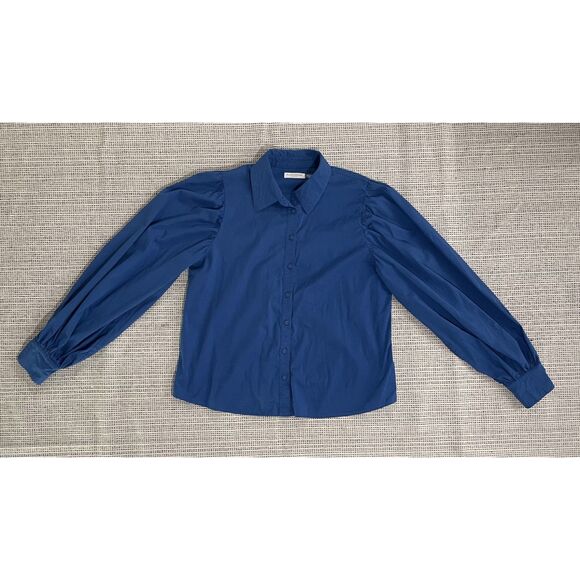 Ramy Brook Women's Large Poplin Blue Long Sleeve Collard Button Down Shirt - Picture 2 of 9